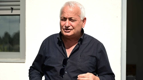 Then-Israeli Minister of Agriculture and Rural Development Alon Schuster during a visit to Kibbutz Metzar in the southern Golan Heights, March 19, 2021. Photo by Michael Giladi/Flash90.