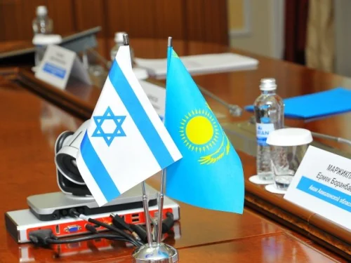 Israeli and Kazakh flags together. Relations between the two nations—one Jewish and one Muslim—have continued to grow under the new President of Kazakhistan Kassym-Jomart Tokayev. Credit: Israeli Embassy in Kazakhstan via Twitter.