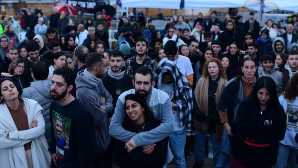 People attend 24-hour rally for hostages marking 100 days since the start of the war between Israel and Hamas, at "Hostage Square" in Tel Aviv, Jan. 14, 2024. Photo by Tomer Neuberg/Flash90.