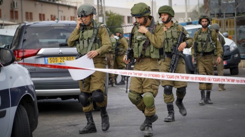 Israeli security forces at the scene of a shooting attack in the Barkan Industrial Park area on Oct. 7, 2018. Photo by Flash90.