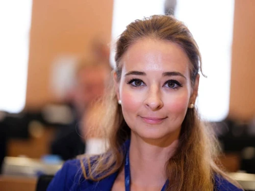 Swedish MEP Alice Teodorescu Måwe attends a Subcommittee on Security and Defense meeting at the European Parliament in Ixelles, Belgium, on July 23, 2024. Photo by Thierry Monasse/Getty Images.
