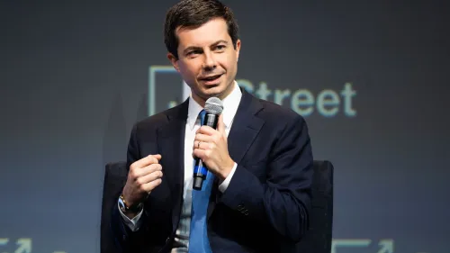 Former U.S. transportation secretary Pete Buttigieg speaking at the annual J Street Conference in Washington D.C., on Oct. 28, 2019. Credit: Michael Brochstein/Split Stone Media.