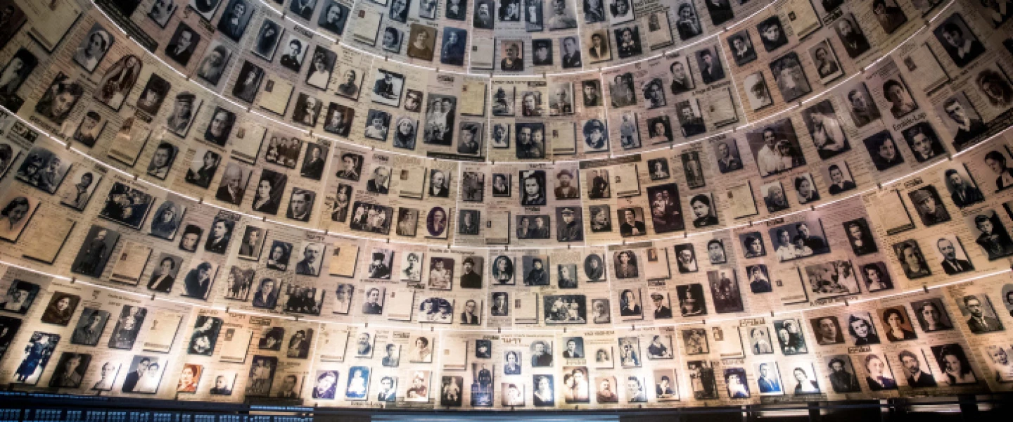 A security guard stands in the empty Hall of Names at the Yad Vashem Holocaust Memorial Museum in Jerusalem on April 19, 2020. Photo by Yonatan Sindel/Flash90.