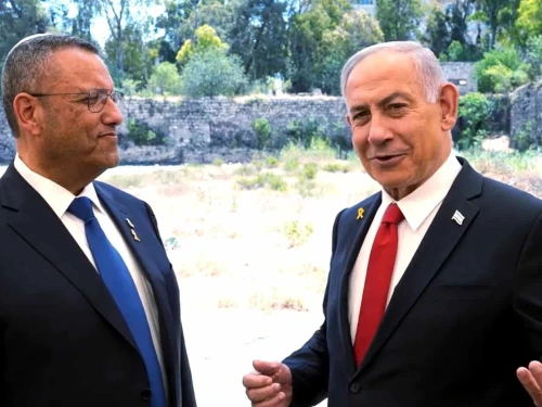 Prime Minister Benjamin Netanyahu and Jerusalem Mayor Moshe Lion at the Mamila Pool in the capital, May 26, 2025. Credit: Screenshot from video by Itai Beit On/GPO.