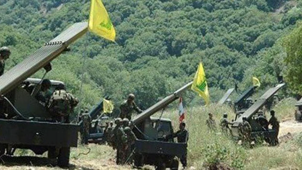 Hezbollah multiple launch rocket system (MLRS) units in Southern Lebanon prepare to simulate an attack on Israel, May 21, 2023. Source: X.