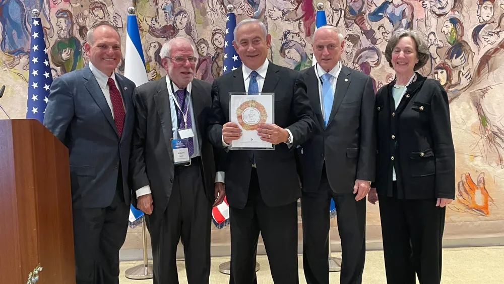 Israeli opposition leader and former prime minister Benjamin Netanyahu meets with members of the Conference of Presidents of Major American Jewish Organizations’ Leadership Mission in the Knesset, on Feb. 22, 2022. Credit: Alex Traiman.