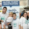 Rabbi Michael Kaplan (second from left) and his family are pictured at New York’s JFK Airport on July 24, 2018, before boarding Nefesh B’Nefesh’s aliyah charter flight to Israel. The Kaplans—Michael, 35, Mira, 35, Elie, 1, Yisrael, 3, Yoel, 10, and Dina, 12—immigrated to Israel from Portland, Ore. Credit: Shahar Azran.