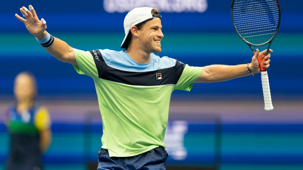 Diego Schwartzman of Argentina celebrates victory in round four of the 2019 U.S. Open Championship against Alexander Zverev of Germany at the Billie Jean King National Tennis Center in Queens, N.Y. Credit: Lev Radin/Shutterstock.
