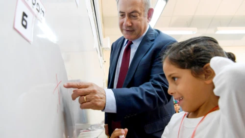 Israeli Prime Minister Benjamin Netanyahu visits children on the first day of school in Yad Binyamin on Sept. 2, 2018. Photo by Avi Ohayon/GPO.