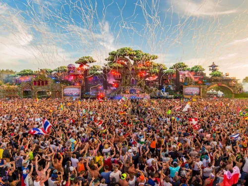 Attendees celebrate at the Tomorrowland festival in Boom, Belgium, on July 22, 2016. Credit: Me109zito/Tomorowland Music Festival.