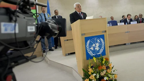 Palestinian Authority President Mahmoud Abbas addresses a U.N. Human Rights Council meeting in Geneva, Switzerland, on Oct. 28, 2015. Credit: UN Photo/Jean-Marc Ferré.
