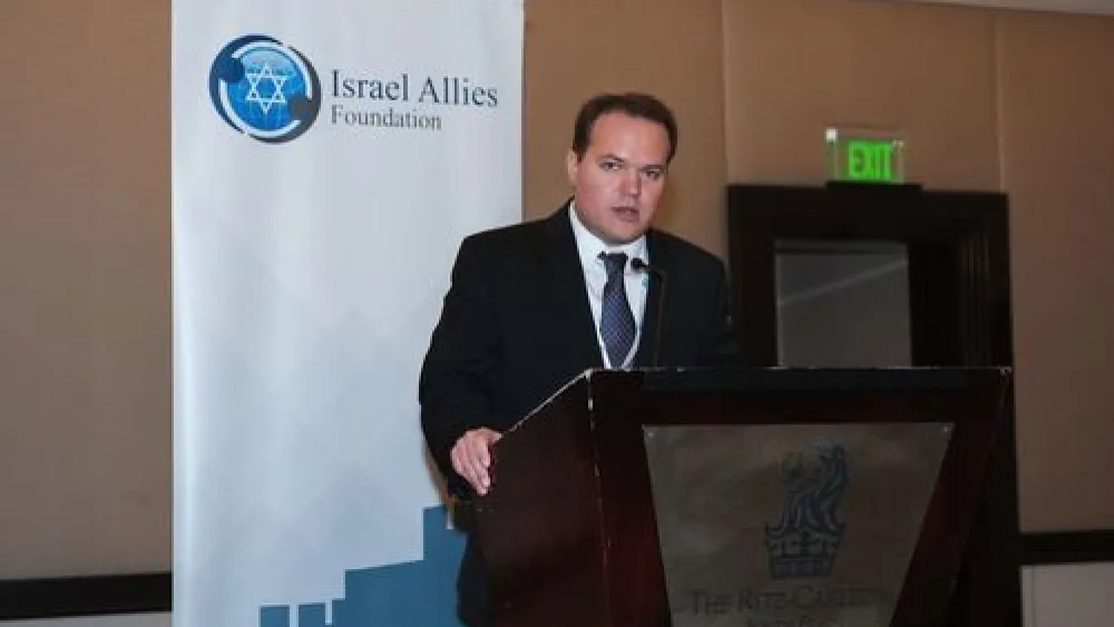 Caption: Leopoldo Martinez, the Latin America director of the Israel Allies Foundation, speaks at the recent Second Annual Latin America Summit on Israel in Miami. Credit: Israel Allies Foundation.