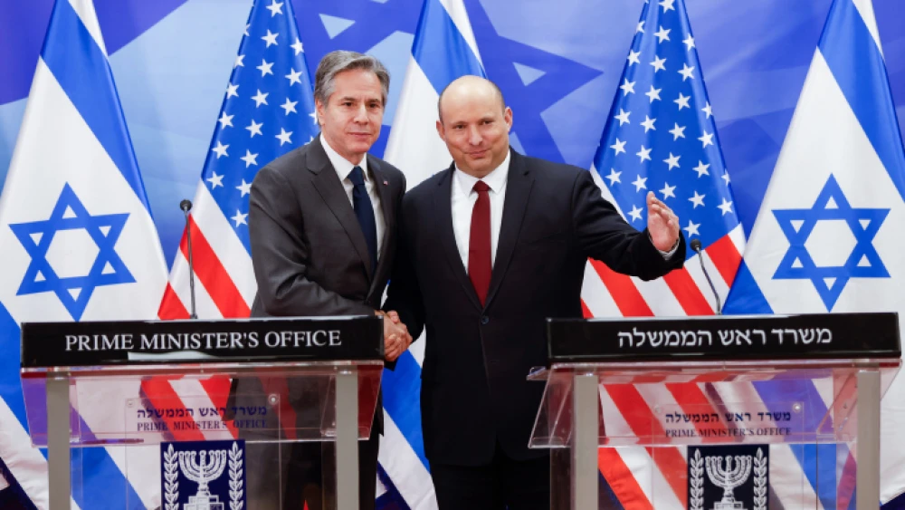 Israeli Prime Minister Naftali Bennett meets with U.S. Secretary of State Anthony Blinken at the Prime Minister's Office in Jerusalem, March 27, 2021. Photo by Olivier Fitoussi/Flash90.