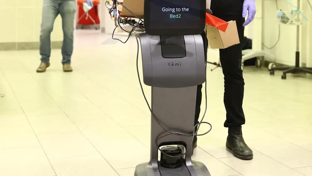 Rafael took a robot made by the TEMI company and placed multiple intelligent capabilities on it, enabling it to become a fully autonomous system that comes into close contact with COVID-19 patients in place of nurses. Credit: Courtesy.