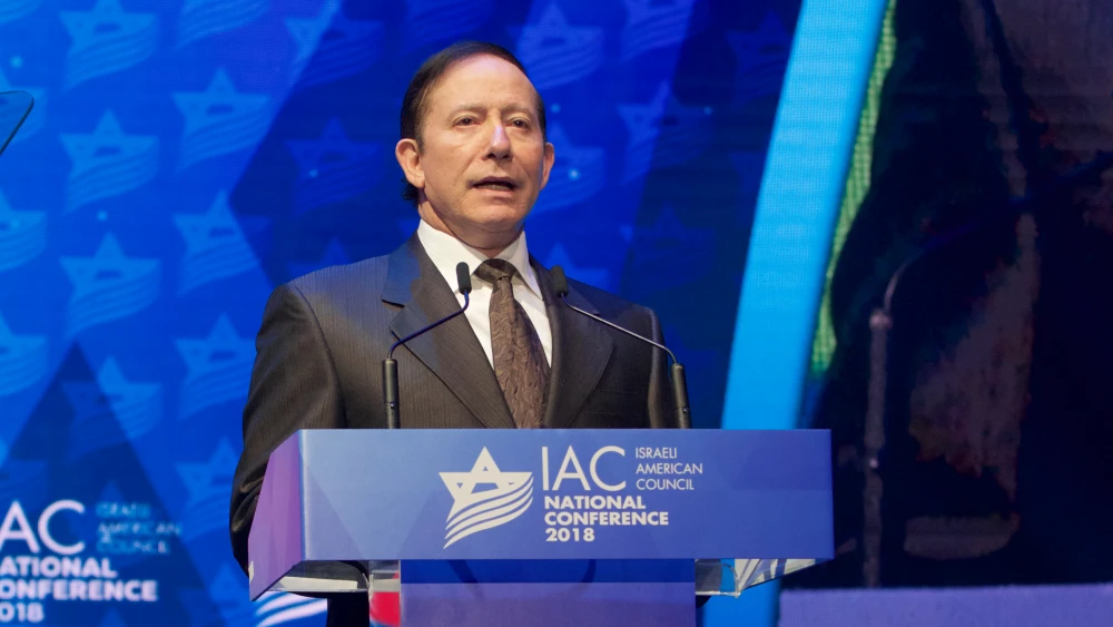 Israeli-American Council chairman Adam Milstein addressing an IAC conference in Washington, D.C. Credit: Perry Bindelglass.