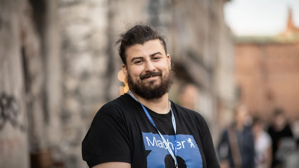 Adam Dabedoub, 23, an Icelandic volunteer whose father is Muslim and whose mother is Christian, at the 35th Krakow Jewish Festival in Krakow, Poland, July 2026. Credit: Krakow Jewish Festival.