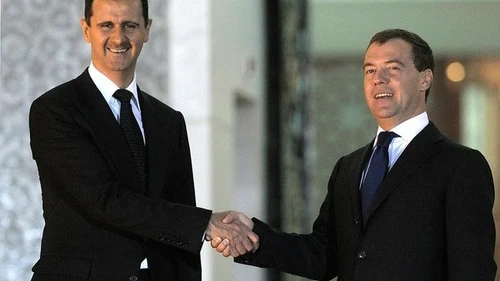 Syrian President Bashar Assad and Russian Prime Minister Dmitry Medvedev meet in Syria in May 2010. Russia has proposed a plan to secure Syria chemical weapons. Credit: Presidential Press and Information Office.