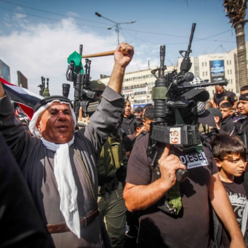 The funeral of five Palestinian terrorists who were killed during a firefight with the Israeli army in Nablus, Oct. 25, 2022. Photo by Nasser Ishtayeh/Flash90.