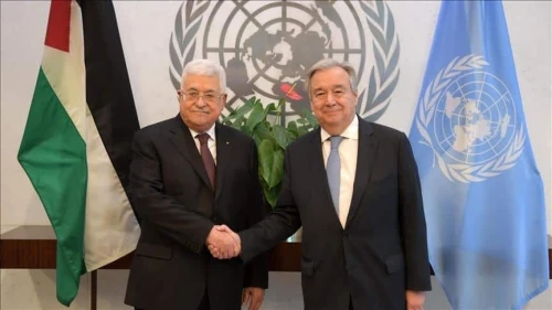 U.N. Secretary-General António Guterres (right) with Palestinian Authority head Mahmoud Abbas. Source: Twitter.