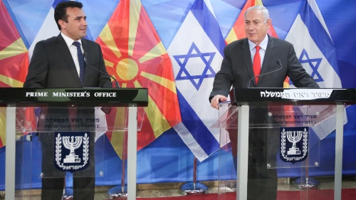 Israeli Prime Minister Benjamin Netanyahu gives joint press statements with his Macedonian counterpart, Zoran Zaev, at Netanyahu’s office in Jerusalem on Sept. 4, 2017. Photo by Marc Israel Sellem/POOL
