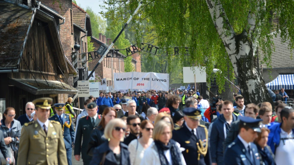 The annual “March of the Living” on the grounds on the Auschwitz-Birkenau concentration camp in Poland on Holocaust Memorial Day, May 5, 2016. Photo by Yossi Zeliger/Flash90.