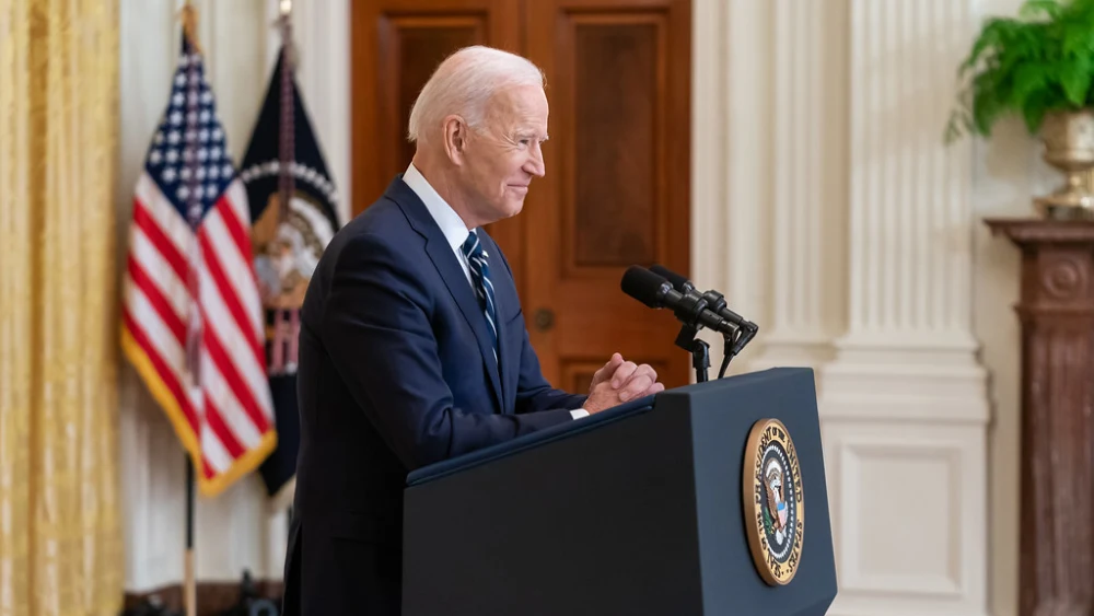 U.S. President Joe Biden participates in his first official press conference in the East Room of the White House on March 25, 2021. Credit: Official White House Photo by Adam Schultz.