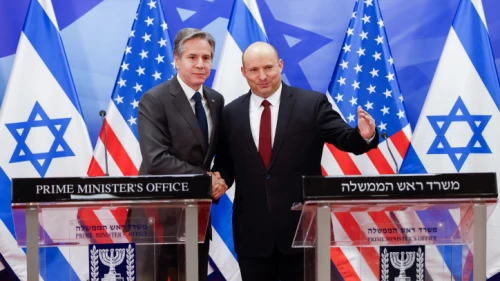 Israeli Prime Minister Naftali Bennett meets with U.S. Secretary of State Anthony Blinken at the Prime Minister's Office in Jerusalem, March 27, 2021. Photo by Olivier Fitoussi/Flash90.