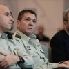 IDF Intelligence Directorate head Maj. Gen. Aharon Haliva (center) attends a conference of the Gazit Institute in Tel Aviv alongside former Prime Minister Ehud Barak, Nov. 5, 2022. Photo by Tomer Neuberg/Flash90.