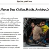 Click photo to download. Caption: The webpage of a July 23 New York Times article that columnist Debra Feuer calls an "erroneous and shameful defense of Hamas," regarding the Palestinian terror group's use of human shields. Credit: Screenshot of New York Times website.