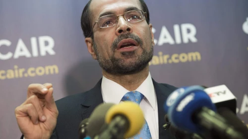Council on American-Islamic Relations executive director Nihad Awad speaks about a lawsuit CAIR filed against U.S. President Donald Trump and his administration on the ban of travelers from seven countries by Executive Order, during a press conference at CAIR Headquarters in Washington, D.C., Jan. 30, 2017. Photo by Saul Loeb/AFP via Getty Images.