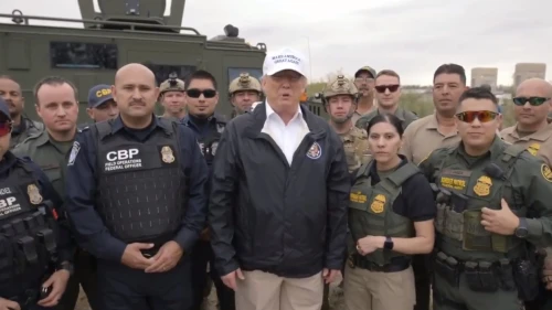 President Donald Trump at the U.S.-Mexico border in Texas with Border Patrol agents, January 10, 2019. Credit: Screenshot via Twitter.