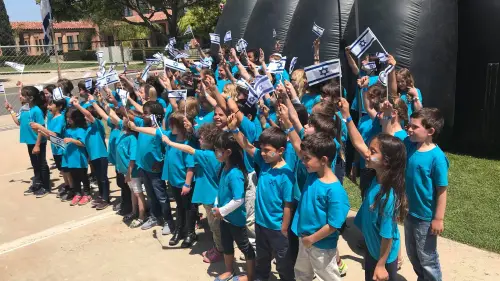 Children at the Kavod Charter School in San Diego. While math, reading and writing are taught in English, much of the rest of the school day—from morning meeting to art class to physical education and even recess are conducted in Hebrew. Source: Kavod Charter School via Twitter.