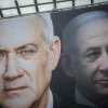 Election posters hung by the Blue and White Party show candidate Benny Gantz and Likud candidate, Israeli Prime Minister Benjamin Netanyahu, on Feb. 18, 2020. Photo by Miriam Alster/Flash90.