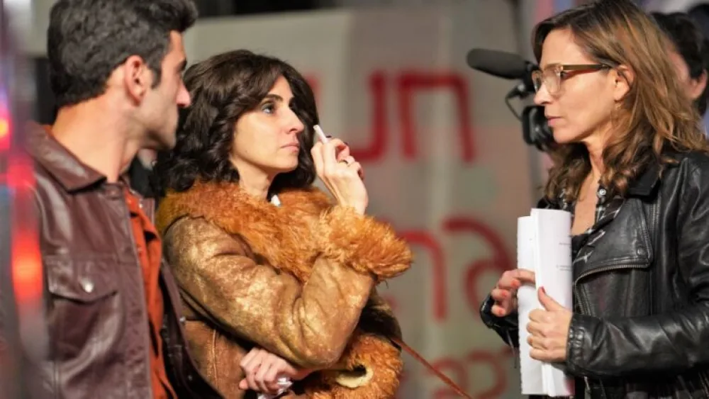 Israeli director Zohar Wagner, far right, on set of “Savoy” with actors Dana Ivgy and Amir Bitton. Photo by Michael Olmert courtesy of Jerusalem Film Festival.