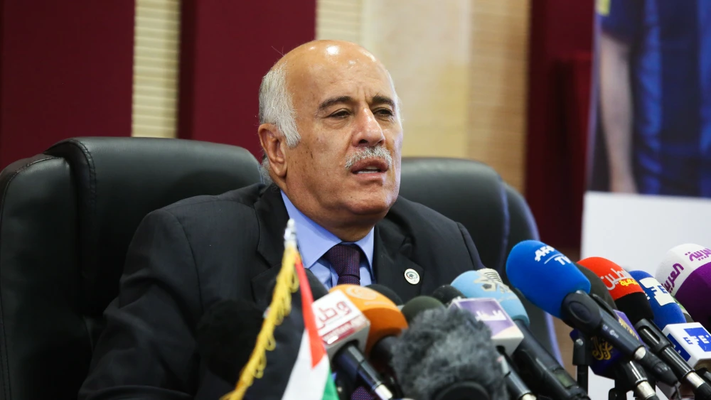 Head of the Palestinian Football Association Jibril Rajoub speaks during a press conference in Ramallah on June 6, 2018. Photo by Flash90.