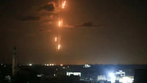 Rockets are fired from the Gaza Strip towards Israel, Oct. 16, 2023. Photo by Abed Rahim Khatib/Flash90.