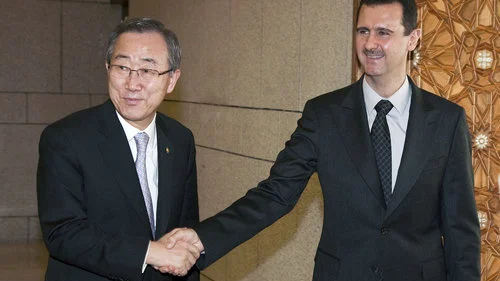 United Nations Secretary-General Ban Ki-moon (left) meets with Syrian President Bashar Assad. Credit: U.N. Photo/Eskinder Debebe.