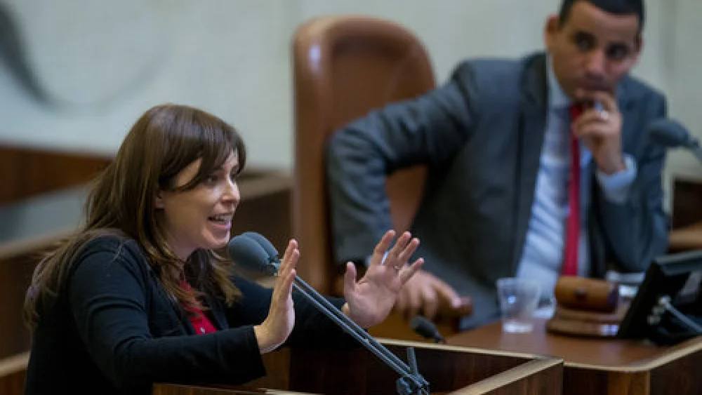Israeli Deputy Foreign Minister Tzipi Hotovely (left) speaks at the Knesset on March 28, 2016. Credit: Yonatan Sindel/Flash90.
