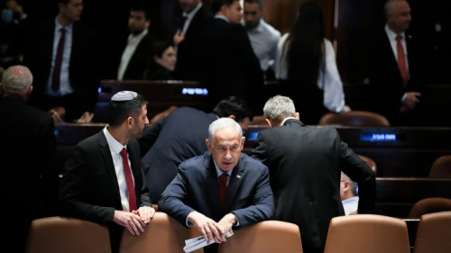 Israeli Prime Minister Benjamin Netanyahu attends a discussion and a vote in the Knesset assembly hall, on May 15, 2023. Photo by Arie Leib Abrams/Flash90.