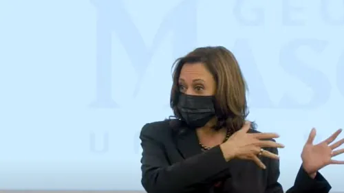 U.S. Vice President Kamala Harris addresses students at George Mason University in Virginia, Sept. 28, 2021. Source: YouTube/Screenshot.