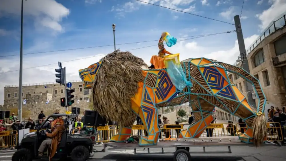 The Purim Unity Parade in Jerusalem, March 25, 2024. Photo by Yonatan Sindel/Flash90.