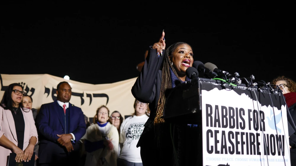 Rep. Cori Bush (D-Mo.) speaks at a news conference calling for a ceasefire in the Gaza Strip outside the U.S. Capitol building in Washington, D.C., on Nov. 13, 2023. Photo by Anna Moneymaker/Getty Images.