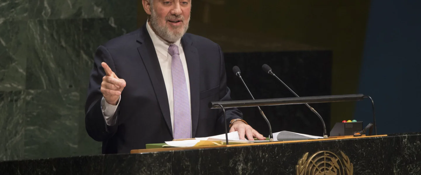 Ron Prosor (pictured), Israel's former ambassador to the United Nations, addresses the U.N. General Assembly in January 2015. Credit: U.N. Photo/Eskinder Debebe.