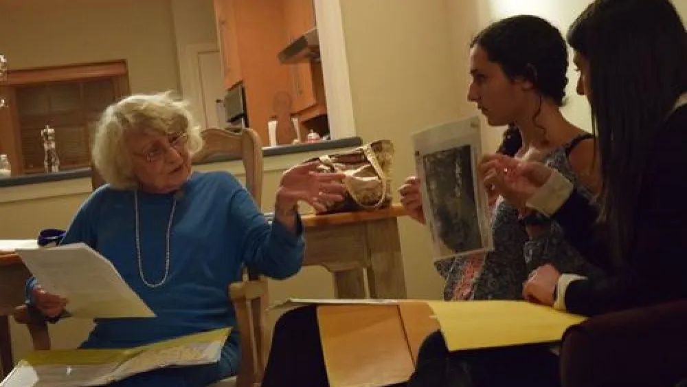 Click photo to download. Caption: Holocaust survivor Erica Van Adelsberg visits with Kol Echad BBG (B'nai B'rith Girls) members of the Philadelphia Main Line area during BBYO's global Shabbat, dubbed "A Shabbat to Remember." Credit: Provided photo.