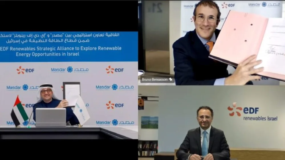 Masdar and EDF Renewables sign a Memorandum of Understanding at a virtual ceremony during Abu Dhabi Sustainability Week 2021. Source: Screenshot.
