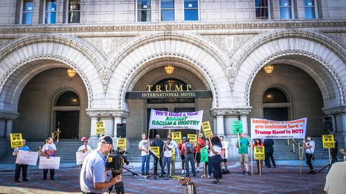 A protest against then-presidential candidate Donald Trump outside the Trump International Hotel in Washington, DC, Sept. 12, 2016. Credit: Ted Eytan via Wikimedia Commons.