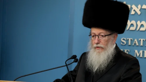 Israeli Health Minister Yaakov Litzman attends a press conference about the coronavirus pandemic, at the Prime Minister's Office in Jerusalem on March 11, 2020. Photo by Flash90.