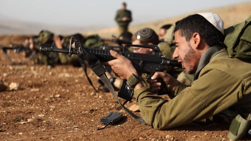 Israeli soldiers in the Nahal Haredi unit seen during a shooting exercise at the Peles Military Base in the northern Jordan Valley. Photo by Yaakov Naumi/Flash90.