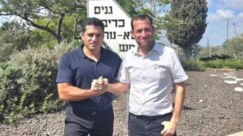 Israeli Diaspora Minister Amichai Chikli during a visit to Samaria alongside Samaria Regional Council head Yossi Dagan, Aug. 31, 2025. Photo by Roi Hadi/Samaria Regional Council.