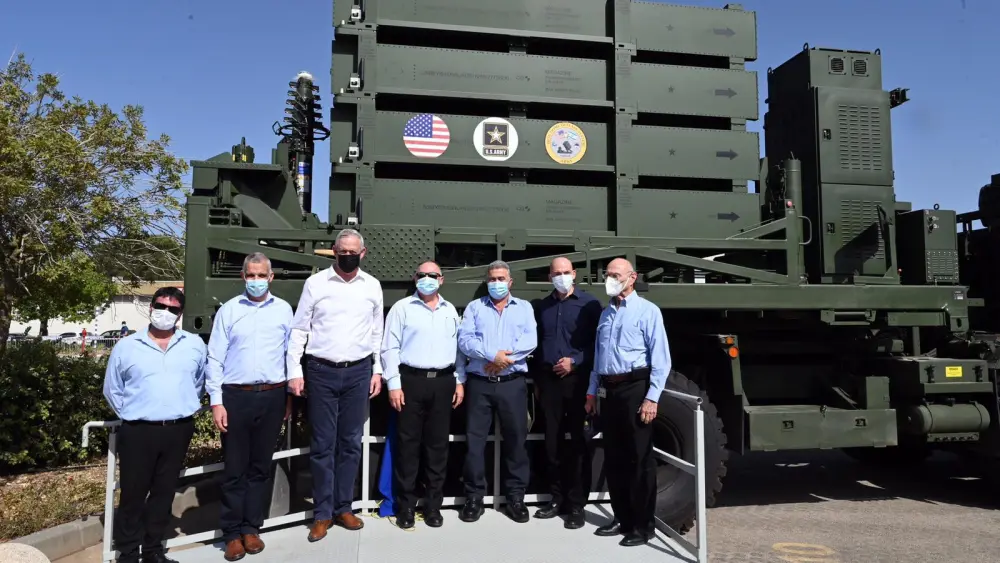 Israeli officials at the ceremony held in honor of the delivery of an Iron Dome battery to the U.S. Army, September 2020. Photo by Ariel Hermoni/Israel Ministry of Defense.